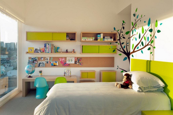 دکوراسیون اتاق کودک با تم سبز و ترکیب رنگی 