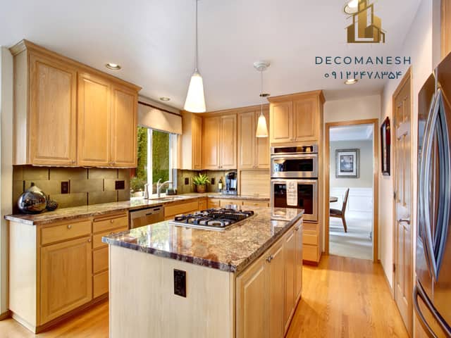 کابینت آشپزخانه چوبی با تم رنگی طلایی