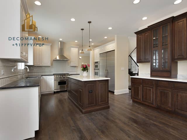 کابینت آشپزخانه چوبی با دو رنگ ترکیبی