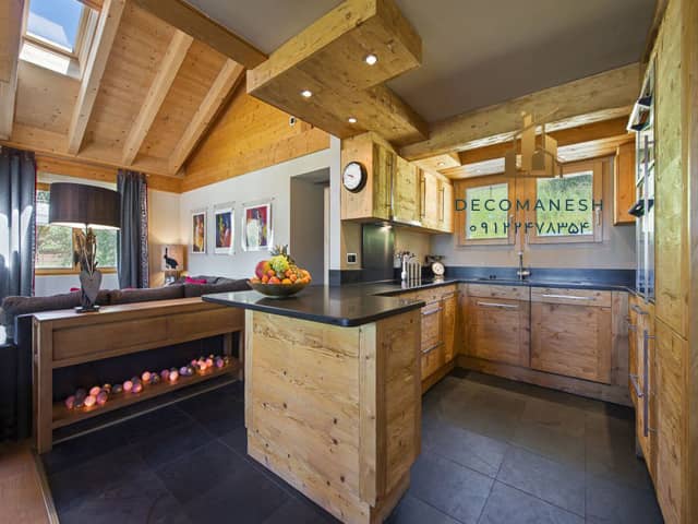کابینت آشپزخانه چوبی کلبه ای
