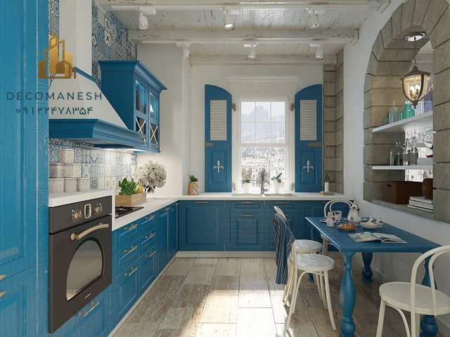 کابینت آشپزخانه چوبی آبی رنگ