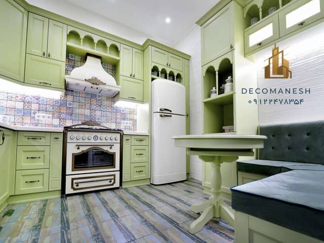 کابینت آشپزخانه چوبی سبز کمرنگ