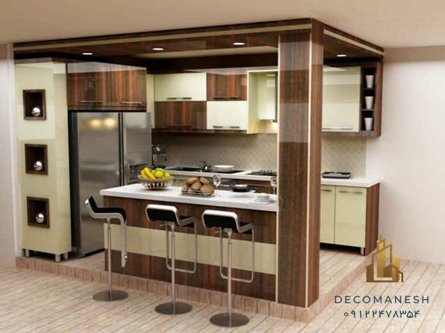 طراحی سه بعدی کابینت آشپزخانه هایگلاس ترکیبی