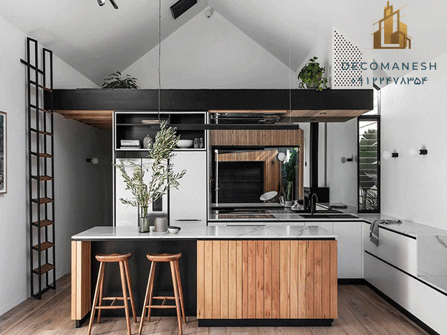 کابینت آشپزخانه کلاسیک با طرح چوب