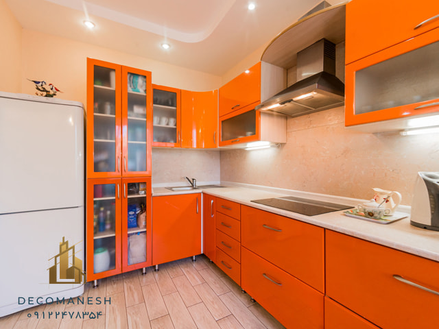 کابینت آشپزخانه با تم نارنجی