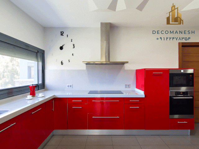 کابینت آشپزخانه با تم قرمز