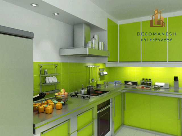 کابینت آشپزخانه با تم سبز