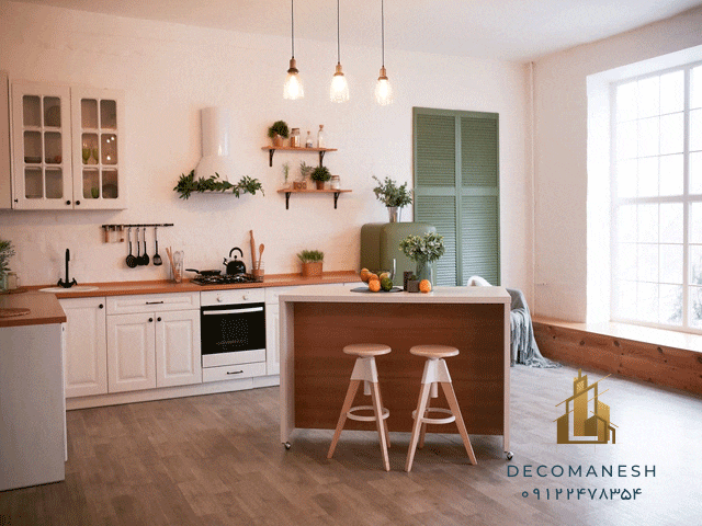 کابینت آشپزخانه انزو سفید با صفحه قهوه ای