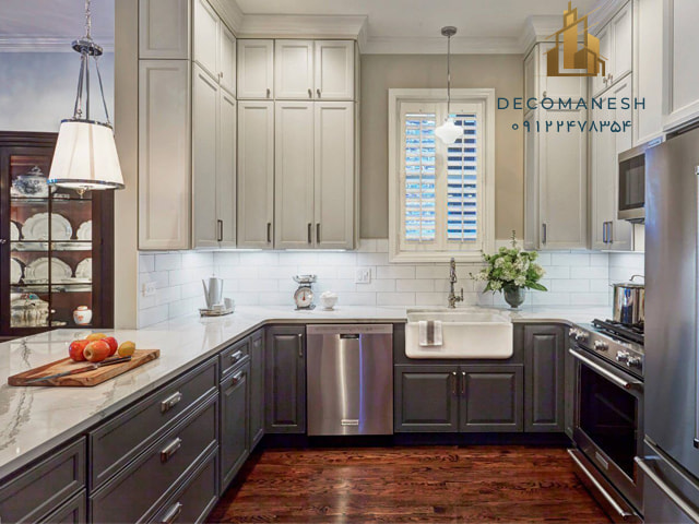کابینت آشپزخانه انزو با دو رنگ ترکیبی