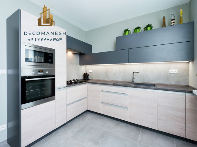 کابینت آشپزخانه مدرن با دو رنگ ترکیبی