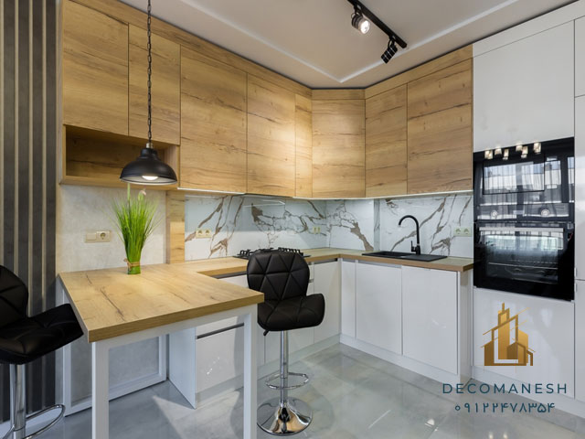 کابینت ترکیبی مدرن با تم چوبی و رنگ سفید