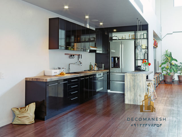 طراحی کابینت آشپزخانه ساده و دستگیره دار