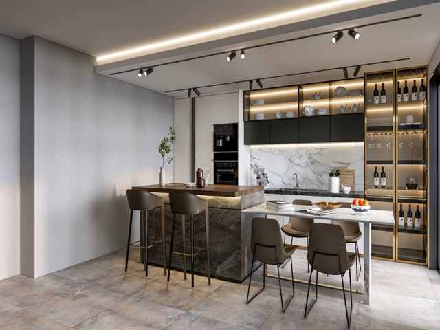 کابینت آشپزخانه با درب های ویترینی