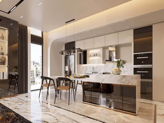 کابینت آشپزخانه با درب های شیشه ای ویترینی