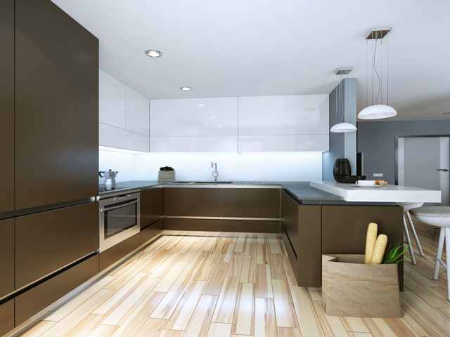 کابینت با رنگ ترکیبی سفید و قهوه ای