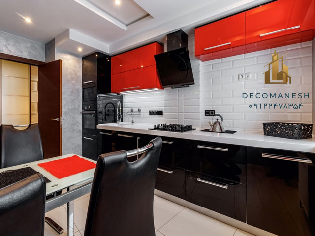 کابینت آشپزخانه با سه رنگ ترکیبی