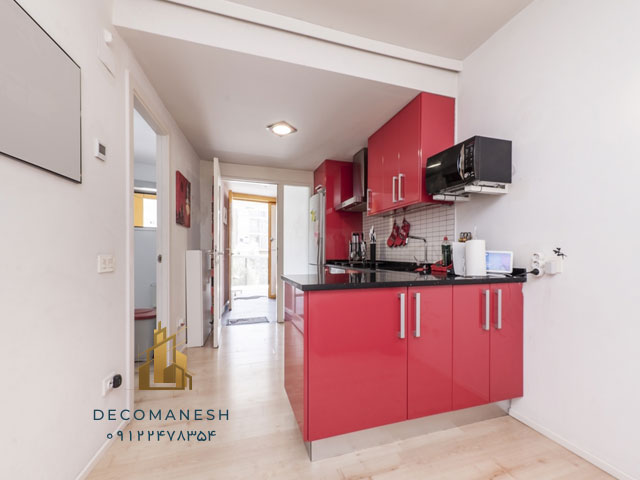 کابینت آشپزخانه با رنگ قرمز