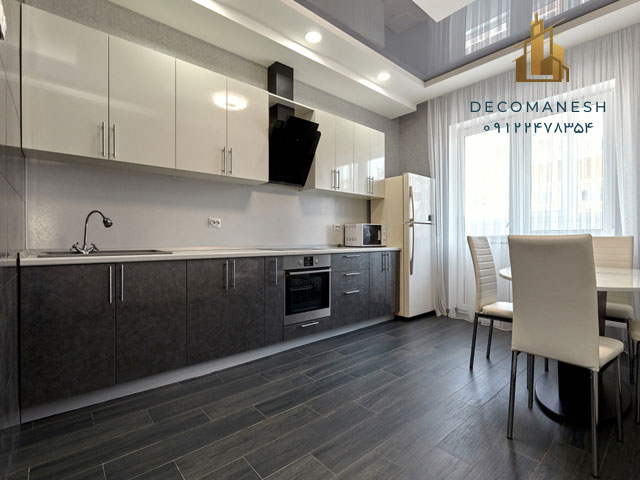 کابینت آشپزخانه ترکیبی با رنگ کرم و خاکستری