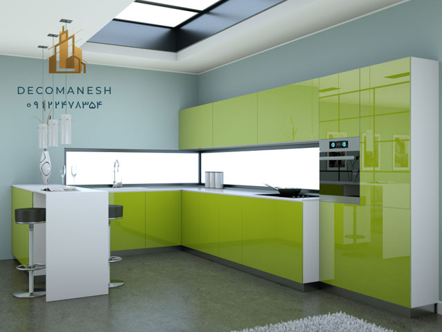 کابینت آشپزخانه با رنگ سبز روشن