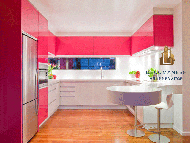 کابینت آشپزخانه با رنگ صورتی