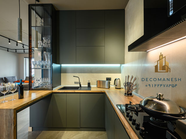 کابینت آشپزخانه نئوکلاسیک با دو رنگ ترکیبی